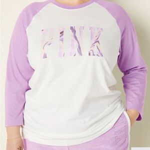 NEW VSPINK BASEBALL TEE W/PURPLE ZEBRA STRIPED LOGO SIZE MEDIUM